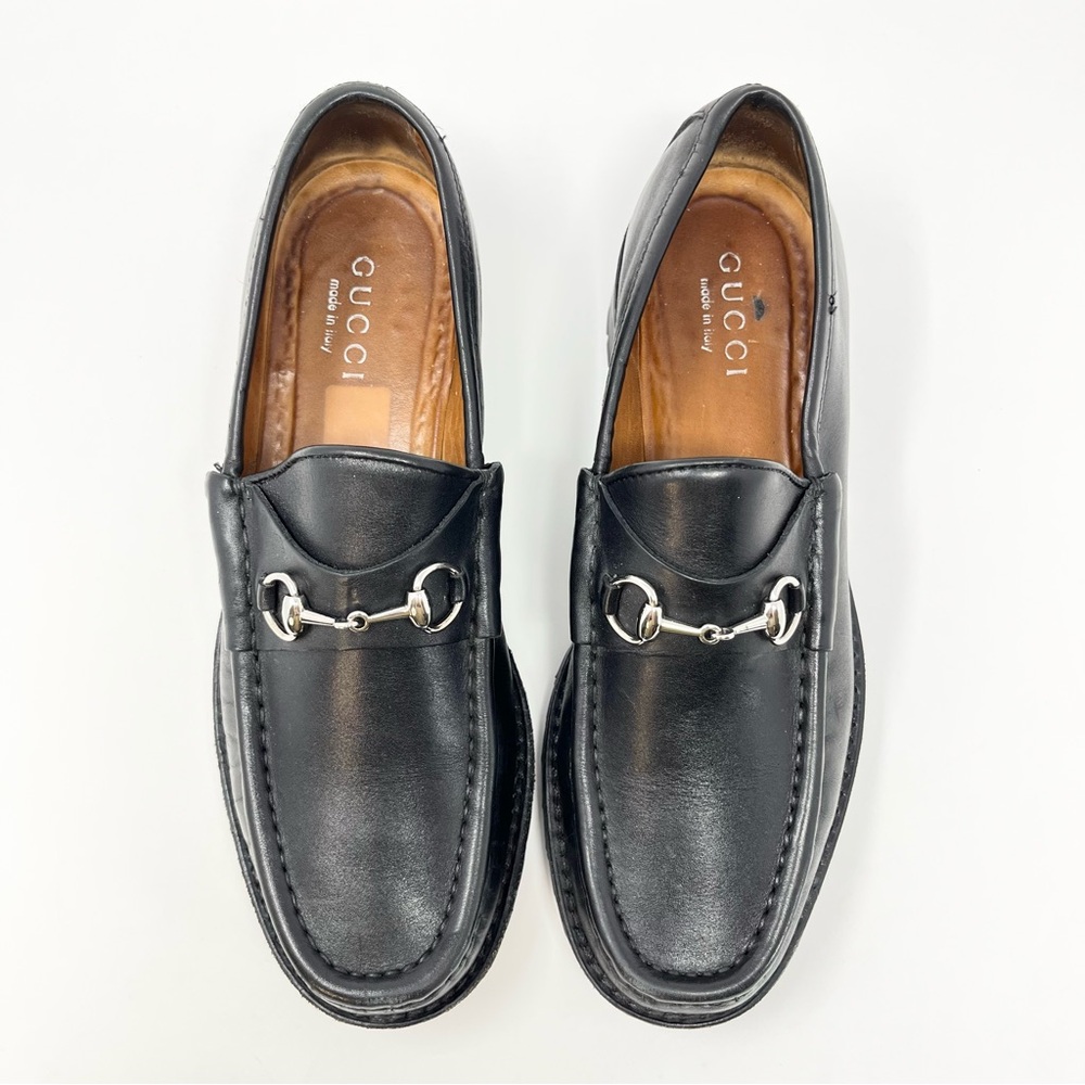 Vintage Gucci 90s Y2K Horsebit Loafers Shoes Black Leather Lug Sole Chunky 39 9 - Picture 2 of 12